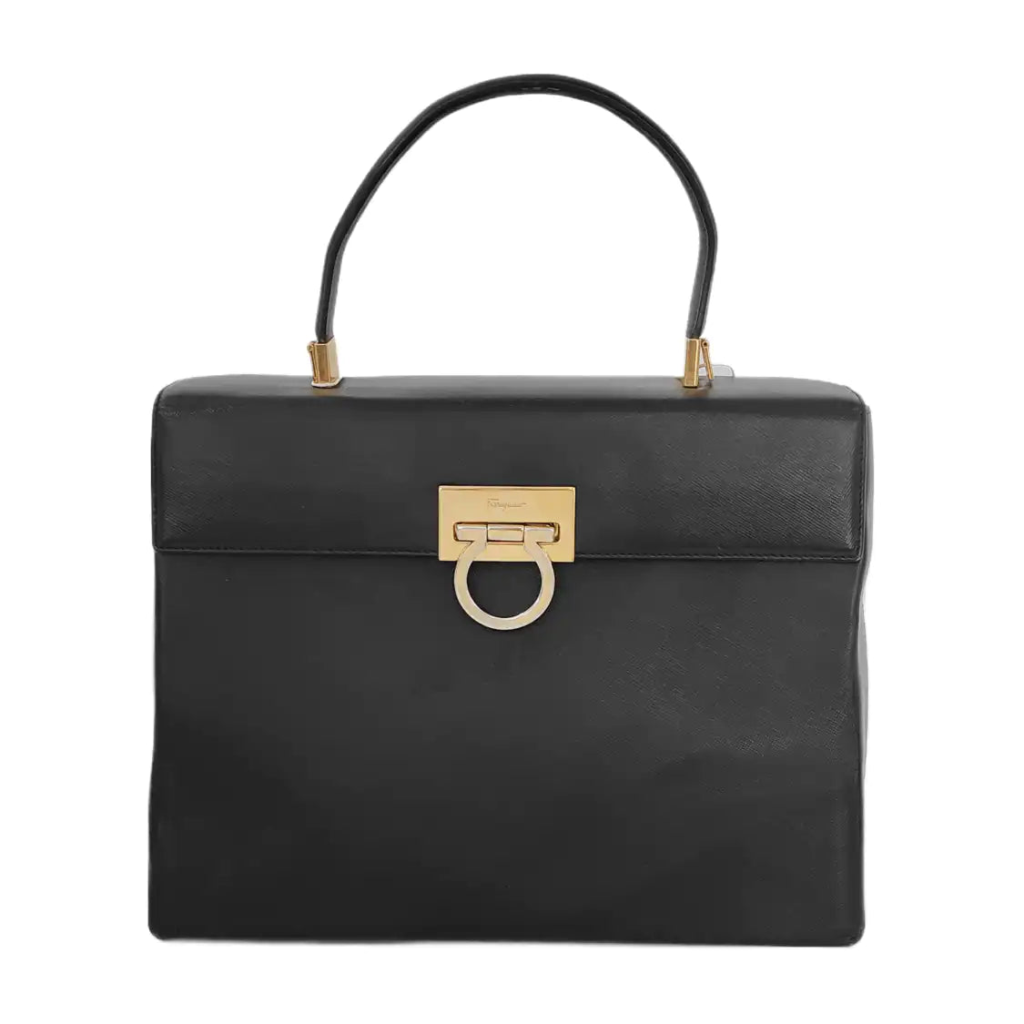 FERRAGAMO Kelly Black leather handbag Golden hardware-(SKU)-943448545