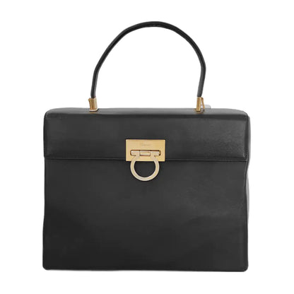 FERRAGAMO Kelly Black leather handbag Golden hardware-(SKU)-943448545