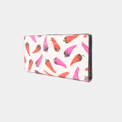Kate Spade Large size White Leather Printed Wallet Golden hardware-(SKU)-13275737