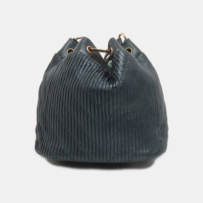 CHANEL DRAWSTRING Deep Blue Lamb Leather Quilted Shoulder Bag with Removable Strap-(SKU)-939912188