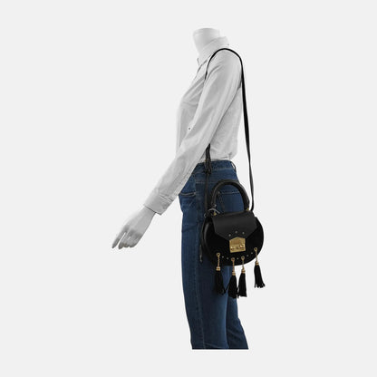 SALAR Black Suede Fringe Single Shoulder Bag Handbag Golden hardware Removable shoulder strap-(SKU)-944442053