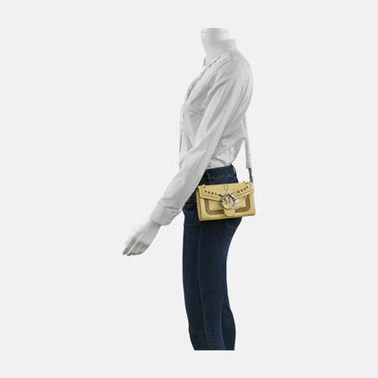 PINKO Love Evolution Small size Yellow Leather Stud Crossbody Single Shoulder Bag Clutch Golden Silver Hardware Removable shoulder strap-(SKU)-944690320