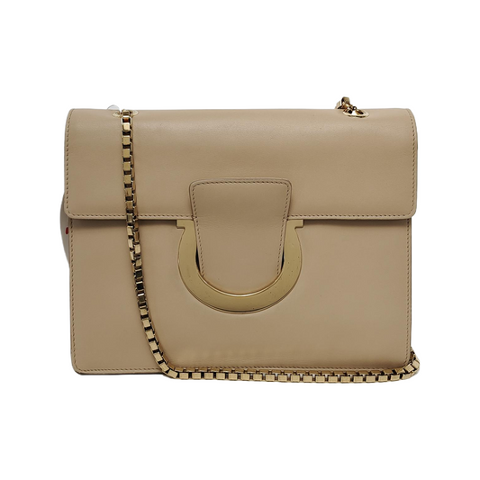FERRAGAMO Thalia Khaki Calf Leather Crossbody Shoulder Bag Golden hardware Removable shoulder strap-(SKU)-943501059