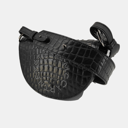 STELLA McCARTNEY Black Leather Texture Inlaid Single Shoulder Bag Silver Hardware Removable shoulder strap-(SKU)-940252437