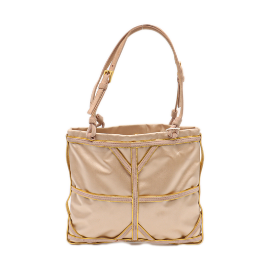 PRADA Tote bag Nude Pink Satin Tote Bag Golden hardware-(SKU)-14425412