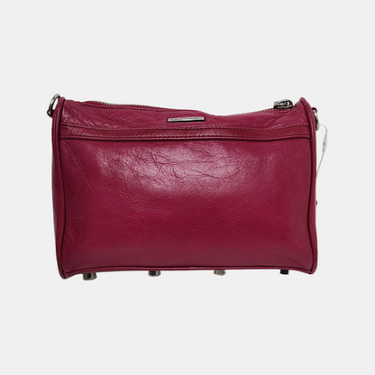 REBECCA MINKOFF M.A.C. Plum Red Cowhide Fringe Stud Single Shoulder Bag Crossbody Bag Silver Hardware Removable shoulder strap-(SKU)-943784602