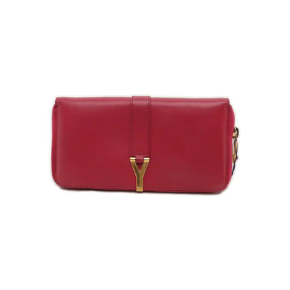 YSL Fuchsia Leather Wallet Golden hardware-(SKU)-935677489