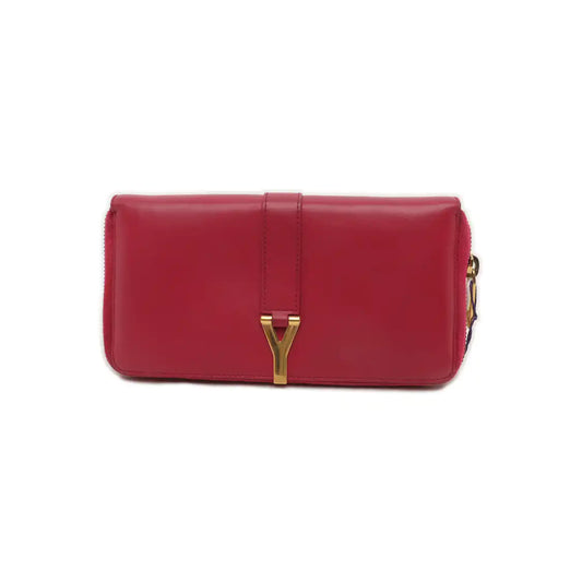 YSL Fuchsia Leather Wallet Golden hardware-(SKU)-935677489