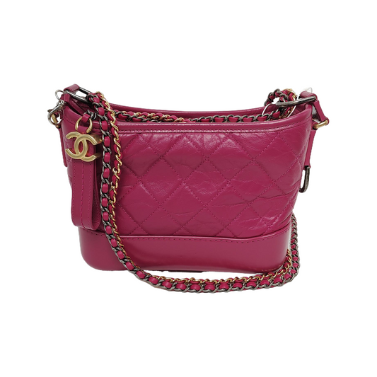 CHANEL GABRIELLE Small Magenta Calfskin Quilted Cannage Shoulder Bag, Crossbody Bag with Detachable Strap and 28 Compartments-(SKU)-946020995