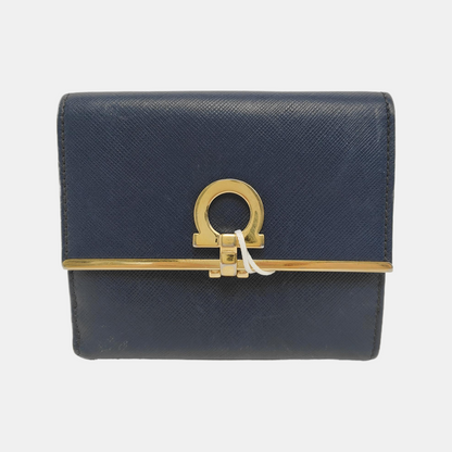 FERRAGAMO Gancio Blue Cowhide Embossed Wallet Golden hardware-(SKU)-942092441