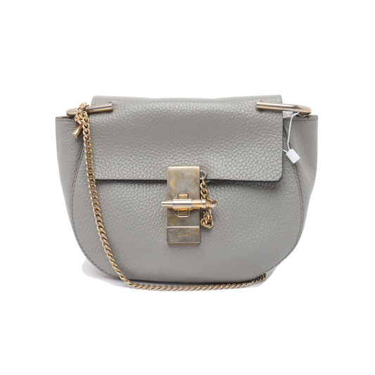 Chloé Drew mini Gray Calf Leather Piggy Bag Single Shoulder Bag Golden hardware Removable shoulder strap-(SKU)-13014062