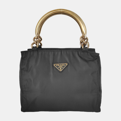 PRADA Black Nylon Single Shoulder Bag Tote Bag Golden hardware-(SKU)-941799323