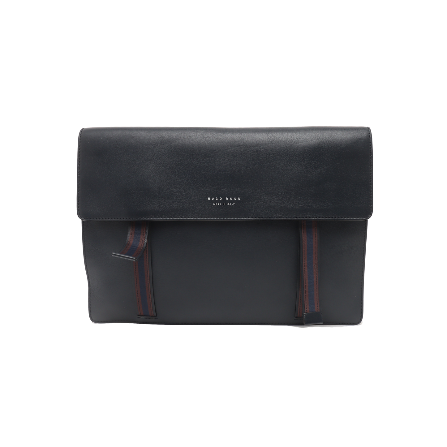 HUGO BOSS Dark Blue Leather Clutch Silver Hardware-(SKU)-935316748