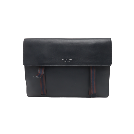 HUGO BOSS Dark Blue Leather Clutch Silver Hardware-(SKU)-935316748