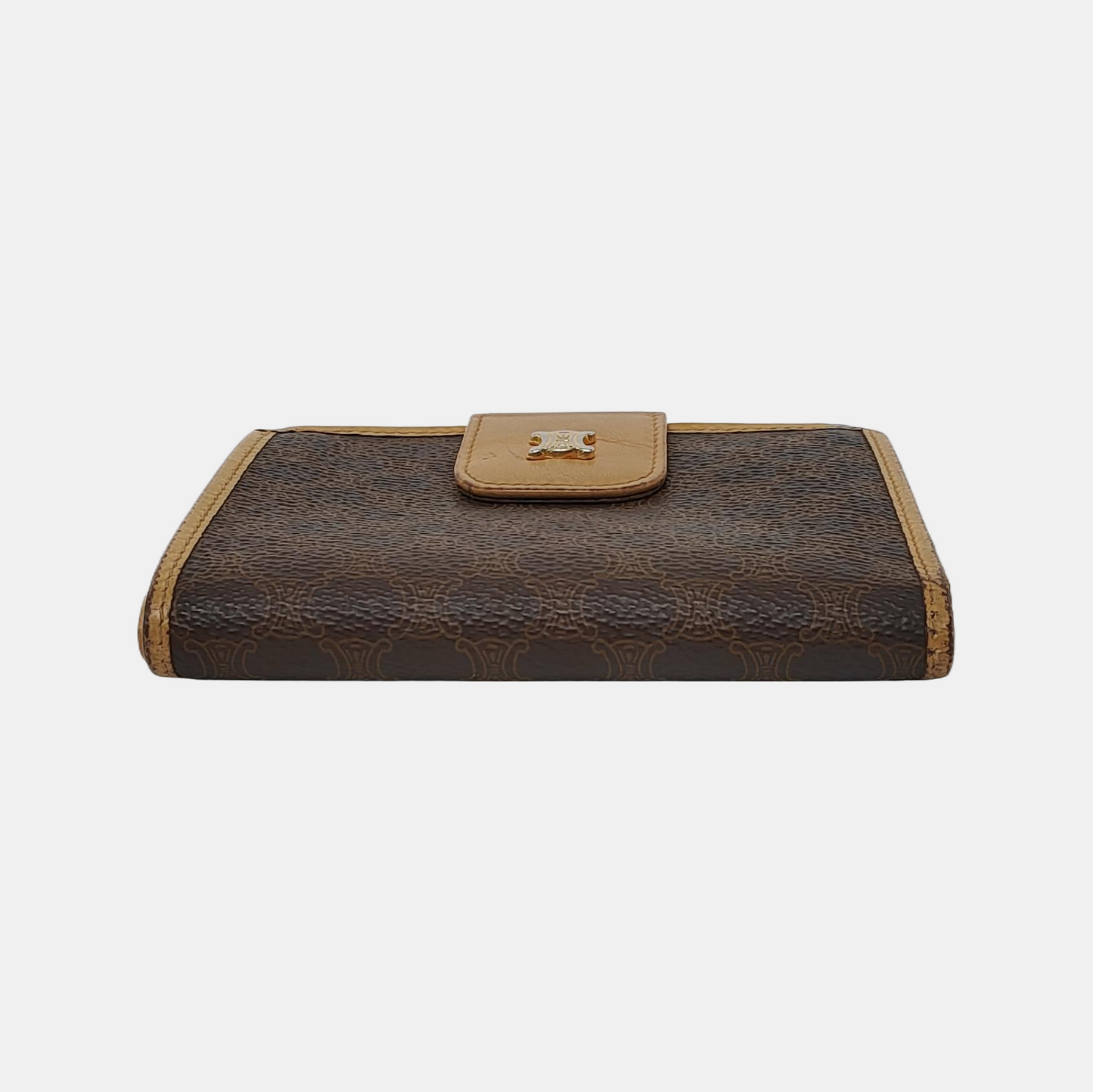 CELINE Dark Brown Coated Canvas Triumph Wallet Golden hardware-(SKU)-942990685