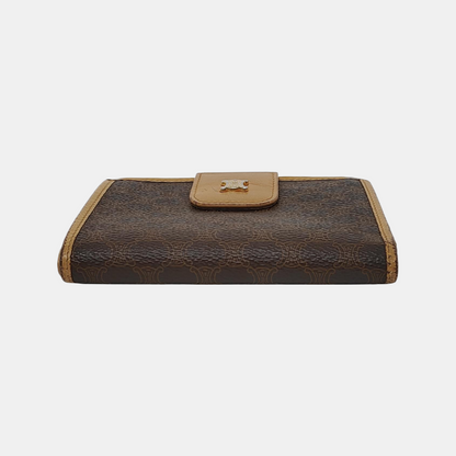 CELINE Dark Brown Coated Canvas Triumph Wallet Golden hardware-(SKU)-942990685