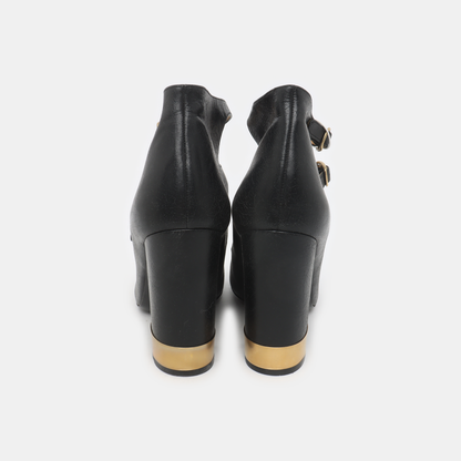 Chloé 38code Autumn and Spring Black Leather Women's High Heels-(SKU)-928396042