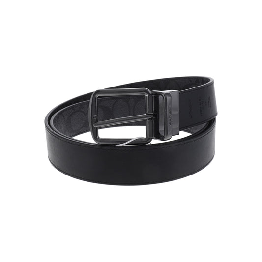 COACH Black Leather Buckle Men's Belt Long129cm Width4cm-(SKU)-940205190