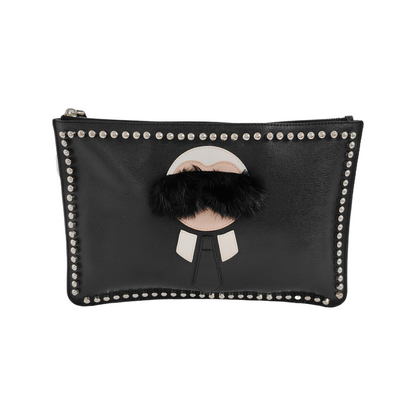 FENDI Karlito Black Leather Studs Wallet Silver Hardware-(SKU)-946131984