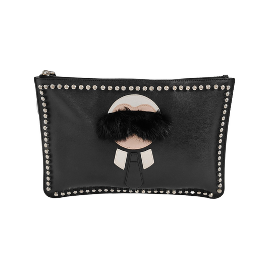 FENDI Karlito Black Leather Studs Wallet Silver Hardware-(SKU)-946131984