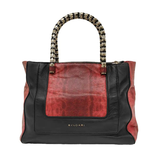 BVLGARI SERPENTI SCAGLIE Black cowhide tote bag Golden hardware-(SKU)-941127569