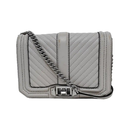 REBECCA MINKOFF Love  Small size Gray leather quilted crossbody bag/shoulder bag Silver Hardware-(SKU)-943935965