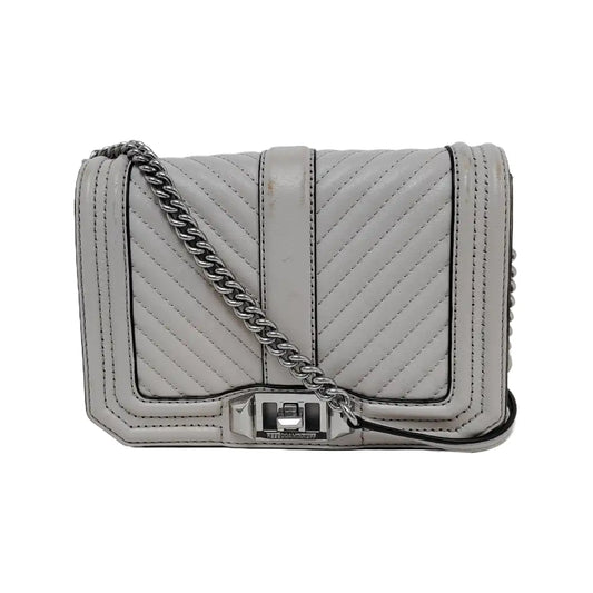 REBECCA MINKOFF Love  Small size Gray leather quilted crossbody bag/shoulder bag Silver Hardware-(SKU)-943935965