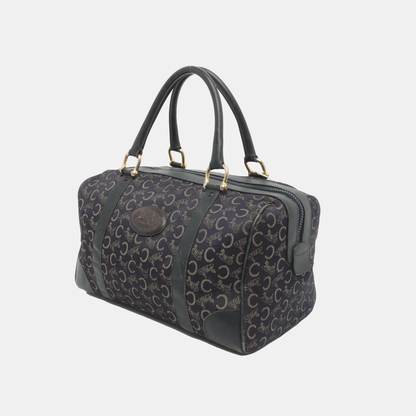 CELINE Dark Blue Canvas Triumphal Arch Handbag Golden hardware-(SKU)-933886003