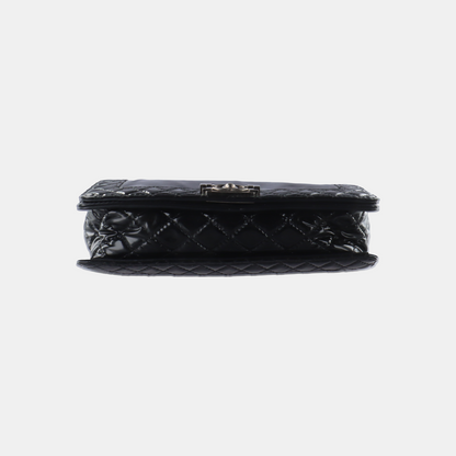 CHANEL BOY CHANEL Large Black Patent Leather Quilted Diagonal Shoulder Bag with Detachable Strap-(SKU)-14067527