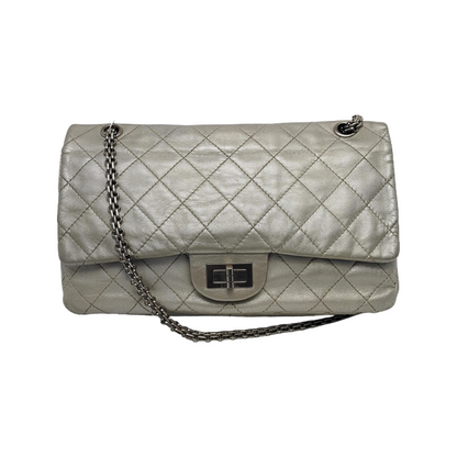 CHANEL 2.55 Silver Sheepskin Quilted Crossbody Shoulder Bag Silver Hardware 12 Flap-(SKU)-941216566