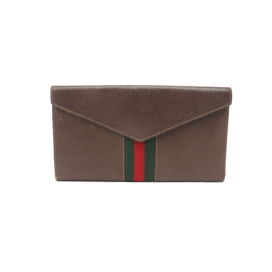 GUCCI Brown Leather Striped Strap Handbag Golden hardware-(SKU)-937184977