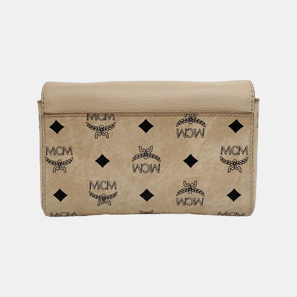 MCM MILLIE  Khaki coated canvas monogram laurel buckle shoulder bag/crossbody bag Golden hardware Removable shoulder strap-(SKU)-942977420