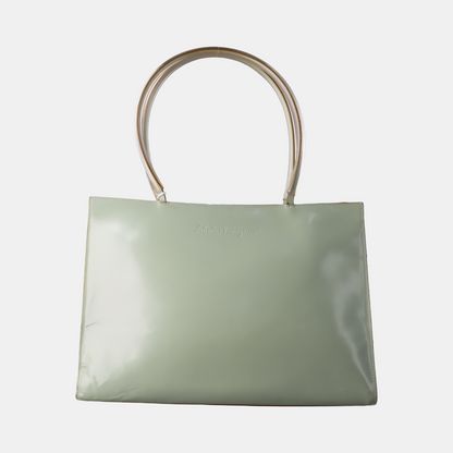 FERRAGAMO Tote bag Light Green Cowhide Single Shoulder Bag Tote Bag Silver Hardware-(SKU)-930402799