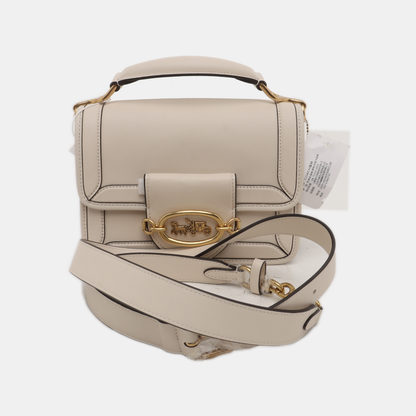 COACH White cowhide carriage single shoulder bag crossbody bag handbag Golden hardware Removable shoulder strap-(SKU)-935360899