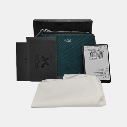 MCM Blue Cowhide Embossed Wallet Silver Hardware-(SKU)-944007895