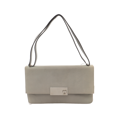 FERRAGAMO Gray Fabric Shoulder Bag Silver Hardware-(SKU)-939066983