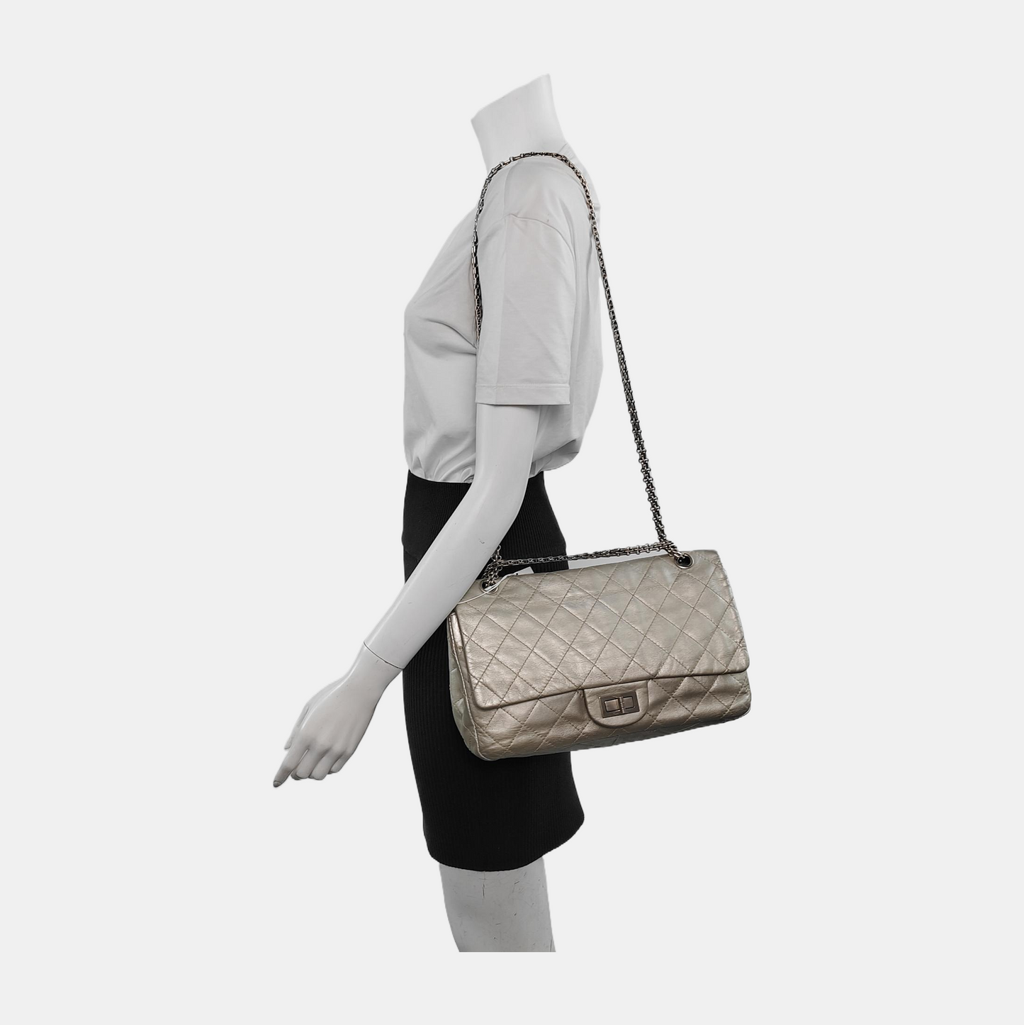 CHANEL 2.55 Silver Sheepskin Quilted Crossbody Shoulder Bag Silver Hardware 12 Flap-(SKU)-941216566