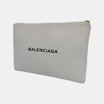BALENCIAGA Cash White cowhide floral handbag Silver Hardware-(SKU)-940170346