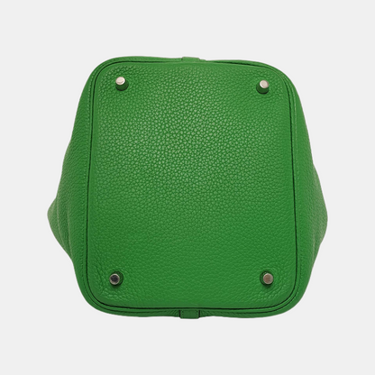 HERMÈS Picotin Lock 22 Bamboo Green Clemence Calfskin Basket Handbag with Detachable Strap, Silver Hardware, 🅁-(SKU)-940900076