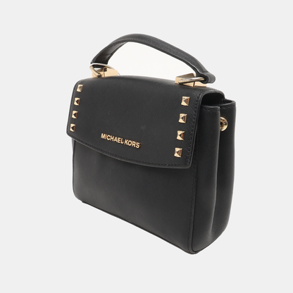 MICHAEL KORS Black Leather Embossed Studs Single Shoulder Bag Crossbody Bag Handbag Golden hardware Removable shoulder strap-(SKU)-933988480