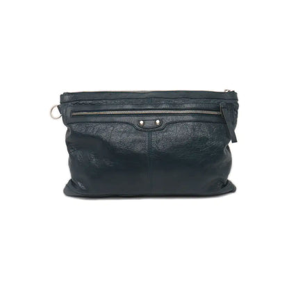 BALENCIAGA Classic City Medium size Dark Blue Lamb Skin Biker Bag Handbag Silver Hardware-(SKU)-937439194