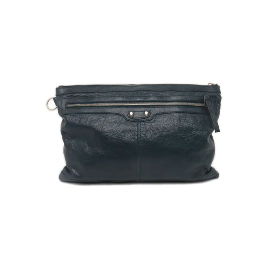 BALENCIAGA Classic City Medium size Dark Blue Lamb Skin Biker Bag Handbag Silver Hardware-(SKU)-937439194