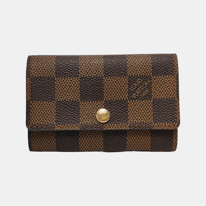 LOUIS VUITTON Brown Coated Canvas Checkered Key Bag Golden hardware-(SKU)-944332313