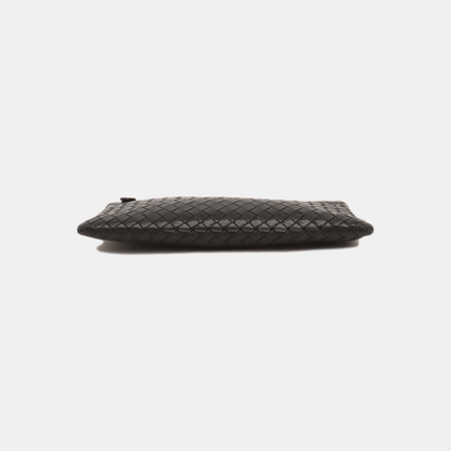 BOTTEGA VENETA Black Calf Leather Woven Clutch Black hardware-(SKU)-14277018