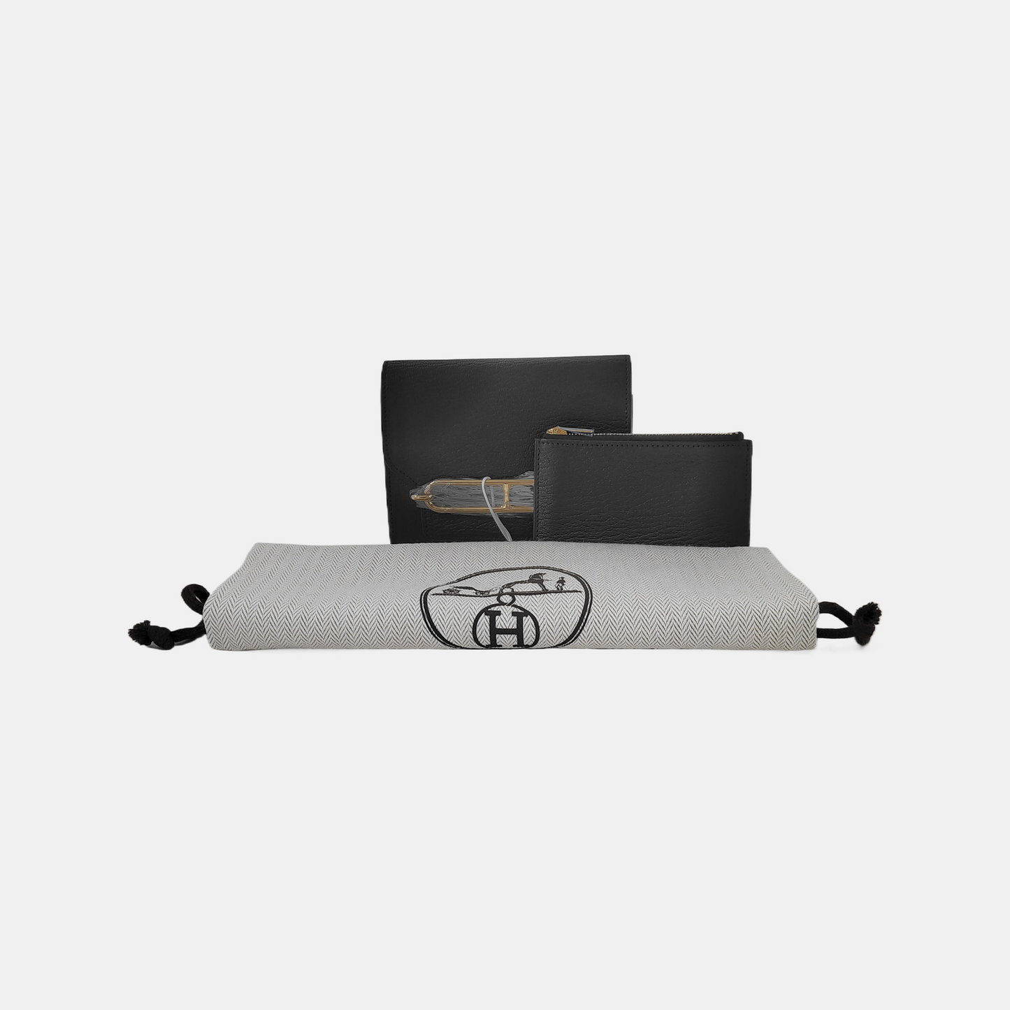 HERMÈS Roulis Slim Black Chèvre Mysore Goat Leather Wallet with Gold Hardware, Z, Pouch-(SKU)-945295058