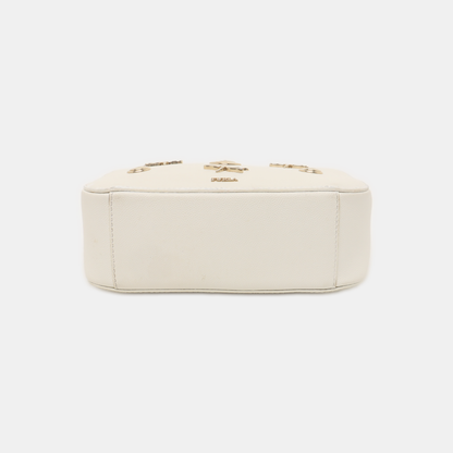 FURLA White Leather Studs Shoulder Bag Golden hardware Removable shoulder strap-(SKU)-939909071