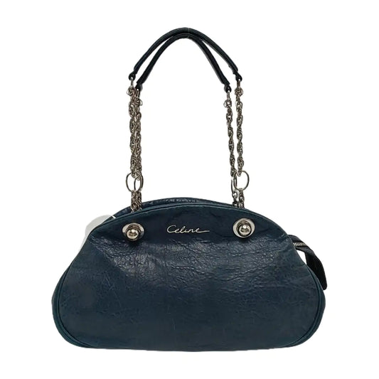 CELINE Dark blue cowhide shoulder bag Silver Hardware-(SKU)-945570761