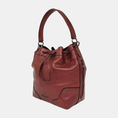 COACH Bucket bag Burgundy Cowhide Studs Carriage Single Shoulder Bag Sling Bag Handbag Black hardware-(SKU)-943932153
