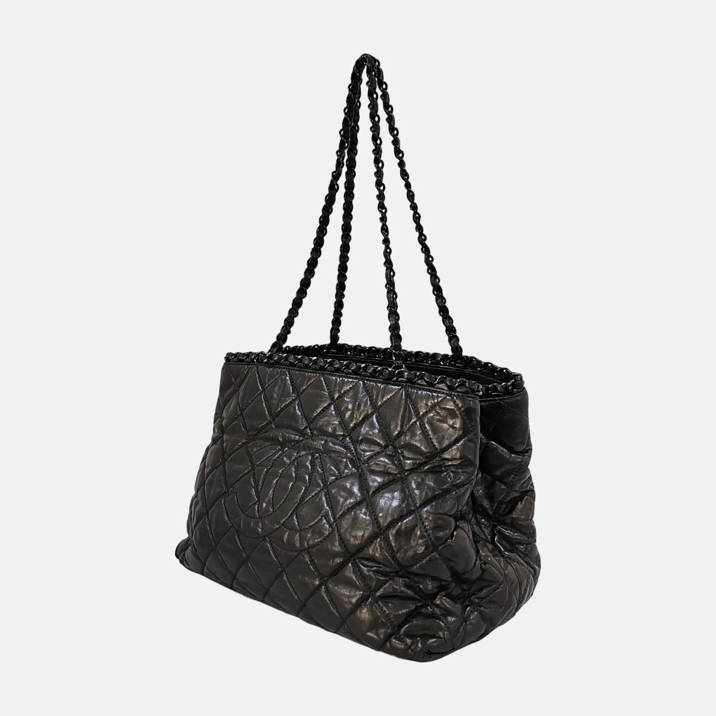 CHANEL CHAIN ME Black Leather Quilted Shoulder Bag, Rhodium-Plated Hardware, 14 Compartments-(SKU)-945537046