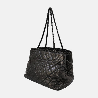 CHANEL CHAIN ME Black Leather Quilted Shoulder Bag, Rhodium-Plated Hardware, 14 Compartments-(SKU)-945537046
